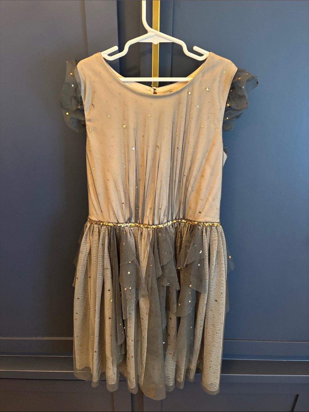 Zunie Gold stars and Gray Star-Embellished Tulle Dress